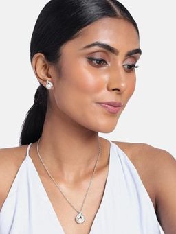 I Jewels - Rhodium-Plated Pearl Stone Studded Jewellery Set