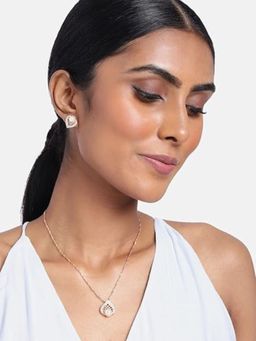 I Jewels - Rose Gold-Plated Pearl Stone Studded Jewellery Set