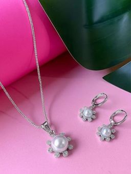 I Jewels - Silver-Plated Cz And Ad Studded Jewellery Set