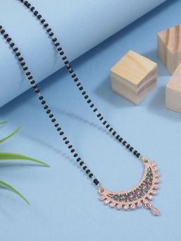 I Jewels - Rose Gold-Plated Stone-Studded And Beaded Mangalsutra