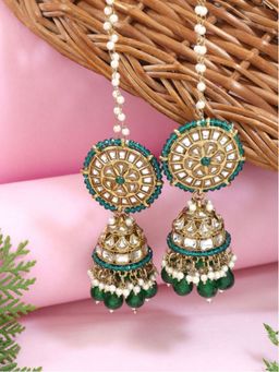 I Jewels - Ethnic Floral Jhumka Earrings With Detachable Pearl Ear Chain