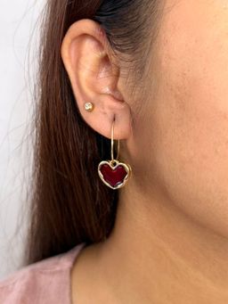 ISHKAARA - Red Heart Gold Hoops Earrings