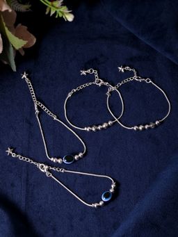 Silvermerc Designs - Evil Eye And Oxidized Anklets For Women (Pack of 2)