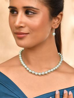 Silvermerc Designs - Blue Glossy Pearl Necklace and Earring Set