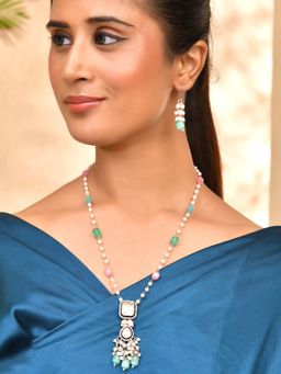 Silvermerc Designs - Multi-Color Kundan Necklace With Earrings For Women