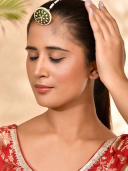 Silvermerc Designs - Kundan Borla Maang Tikka With Pearl Border For Women