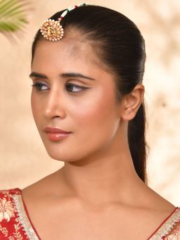 Silvermerc Designs - Gold-Plated Peacock Design Borla Maang Tikka With Kundan