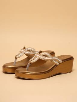 ERIDANI - Women Vihana Antique Pearl Embellished Wedges Heels