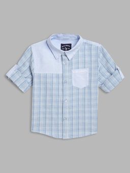 Blue Giraffe - Boys Blue Checked Spread Collar Full Sleeves Shirt
