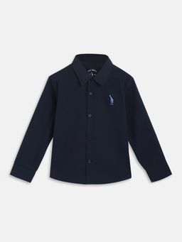 Blue Giraffe - Boys Blue Solid Spread Collar Full Sleeves Shirt