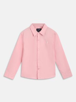 Blue Giraffe - Boys Pink Solid Spread Collar Full Sleeves Shirt