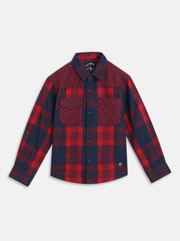 Blue Giraffe - Boys Red Checked Spread Collar Full Sleeves Shirt