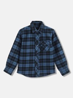 Blue Giraffe - Boys Blue Checked Spread Collar Full Sleeves Shirt