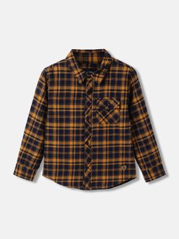 Blue Giraffe - Boys Yellow Checked Spread Collar Full Sleeves Shirt