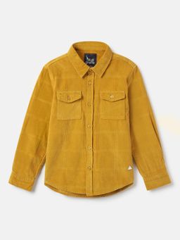 Blue Giraffe - Boys Ochre Solid Spread Collar Full Sleeves Shirt