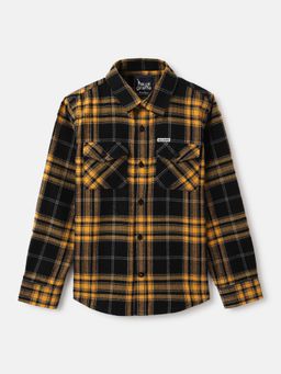 Blue Giraffe - Boys Black Checked Spread Collar Full Sleeves Shirt