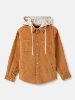 Blue Giraffe - Boys Orange Solid Hooded Full Sleeves Corduroy Shacket