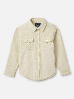 Blue Giraffe - Boys Off White Solid Spread Collar Full Sleeves Shirt