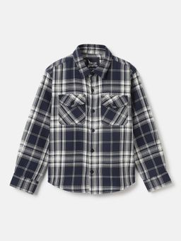 Blue Giraffe - Boys Navy Checked Spread Collar Full Sleeves Shirt
