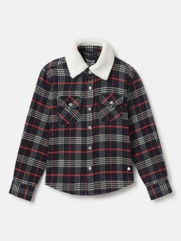 Blue Giraffe - Boys Navy Checked Spread Collar Full Sleeves Shacket