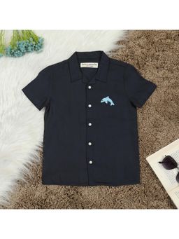 The Lion and the Fish - Boys Embroidery Shirt Night Blue