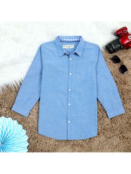 The Lion and the Fish - Boys Shepherd Checks Full Sleeve Shirt Faint Blue