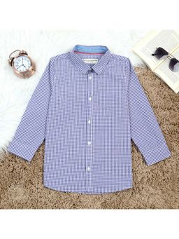 The Lion and the Fish - Boys Shepherd Checks Full Sleeve Shirt Blue White