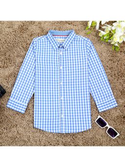 The Lion and the Fish - Boys Gingham Checks Full Sleeve Shirt Blue White