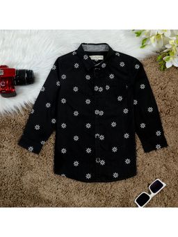 The Lion and the Fish - Boys Retro Flower Print Full Sleeve Shirt Black