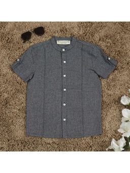 The Lion and the Fish - Boys Mandarin Collar Sleeve Tab Shirt Shine Grey