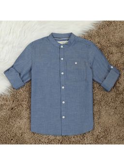 The Lion and the Fish - Boys Roll Up Sleeve Solid Shirt Capri Blue