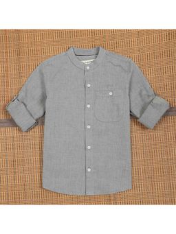 The Lion and the Fish - Boys Roll Up Sleeve Solid Shirt Cloud Grey