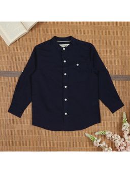 The Lion and the Fish - Boys Roll Up Sleeve Solid Shirt Coal Navy