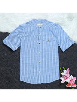 The Lion and the Fish - Boys Roll Up Sleeve Shirt Navy Stripes