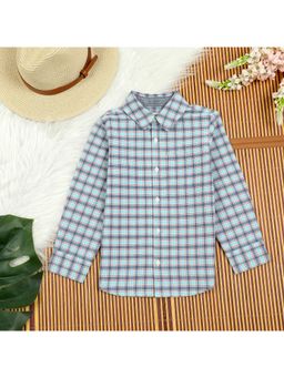The Lion and the Fish - Boys Brushed Cotton Checkered Shirt Aquamarine