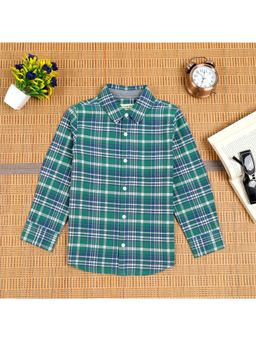 The Lion and the Fish - Boys Brushed Cotton Checkered Shirt Green