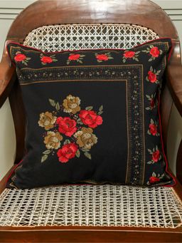Crown of Poppies - Black Vintage Bloom Cushion Cover (16 x 16)