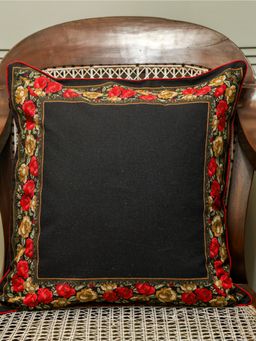 Crown of Poppies - Black Vintage Bloom Cushion Cover (16 x 16)