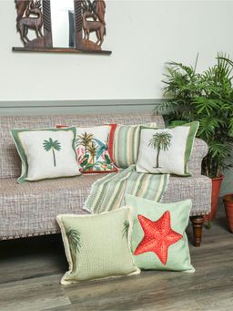 Crown of Poppies - Green Palm Stories Cushion Covers and Throw Set (16 x 16)