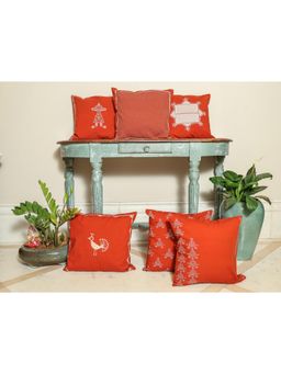 Crown of Poppies - Multi-Color Rajasthani Mandana Series Cushion Covers (Pack of 6) (16 x 16)