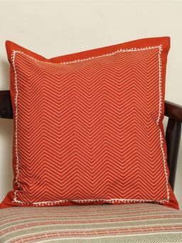 Crown of Poppies - Red Sacred Geometric Rajasthani Mandana Series Cushion Cover (16 x 16)