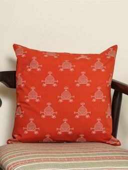 Crown of Poppies - Red Sacred Geometric Rajasthani Mandana Series Cushion Cover (16 x 16)