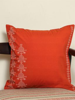 Crown of Poppies - Red Sacred Geometric Rajasthani Mandana Series Cushion Cover (16 x 16)