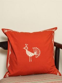 Crown of Poppies - Red Sacred Geometric Rajasthani Mandana Series Cushion Cover (16 x 16)