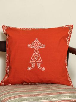 Crown of Poppies - Red Sacred Geometric Rajasthani Mandana Series Cushion Cover (16 x 16)