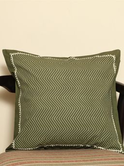 Crown of Poppies - Green Sacred Geometric Rajasthani Mandana Series Green Cushion Cover (16 x 16)