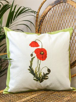 Crown of Poppies - White Blooming Garden Printed Cushion Cover (16 x 16)