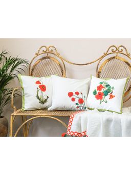 Crown of Poppies - White Blooming Garden Cushion Covers (Pack of 3) (16 x 16)