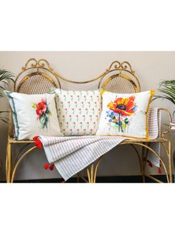 Crown of Poppies - White Whispers of Bloom Cushion Covers (Pack of 3) (18 x 18)
