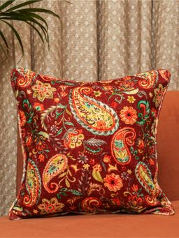 Crown of Poppies - Maroon Regal Threads Velvet Cushion (16 x 16)